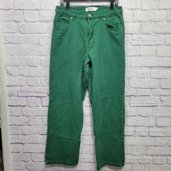 Refuge Denim Wide Leg Jeans Womens 11 Dark Green Loose Fit High Rise - Picture 1 of 8